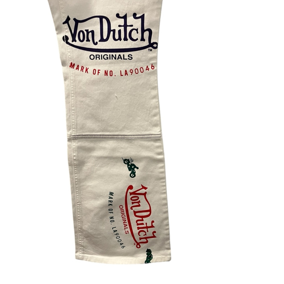 Vintage NWT Von Dutch Flare Logo Denim Jeans Size 32 Motorcycle Y2K Dead Stock - Picture 5 of 11